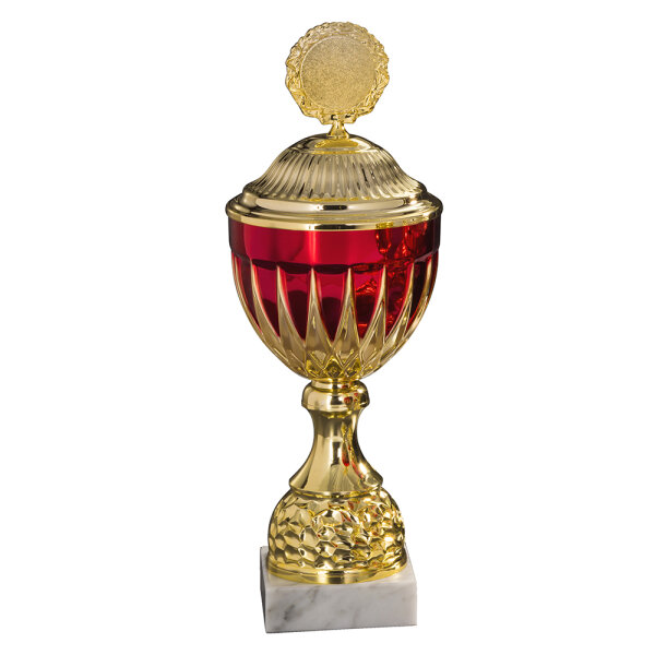 Pokal Erika, gold/rot, 6 Größen, mit Logo oder Sportmotiv