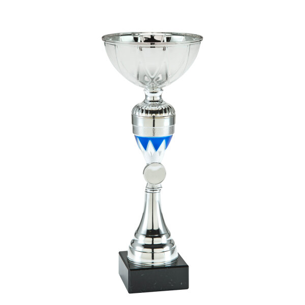 Pokal Mia, silber/blau, 8 Größen, mit Logo oder Sportmotiv