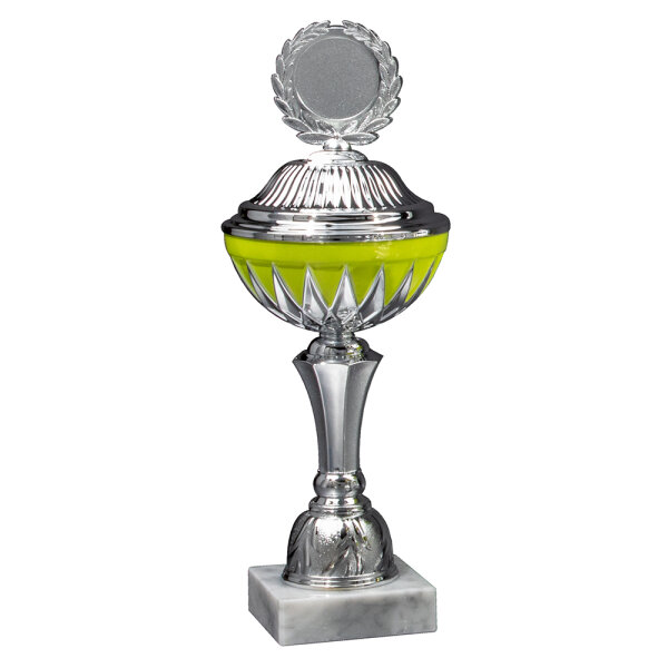 Pokal Geena, silber/neongelb, 8 Größen, mit Logo oder Sportmotiv