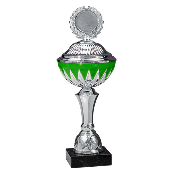 Pokal Henora, silber/grün, 8 Größen, mit Logo oder Sportmotiv