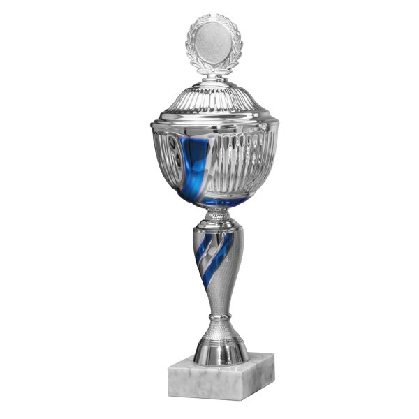 Pokal Sasha, silber/blau, 10 Größen, mit Logo oder Sportmotiv