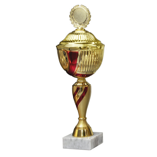Pokal Nerina, gold/rot, 10 Größen, mit Logo oder Sportmotiv