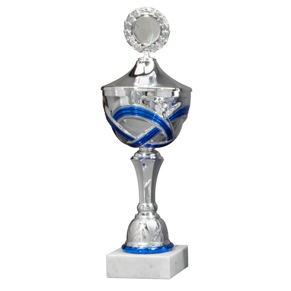 Pokal Wilma, silber/blau, 10 Größen, mit Logo oder Sportmotiv