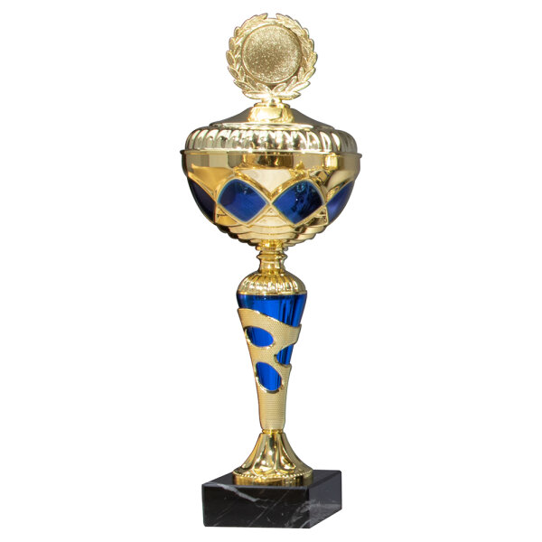 Pokal Jacinda, gold/blau, 10 Größen, mit Logo oder Sportmotiv