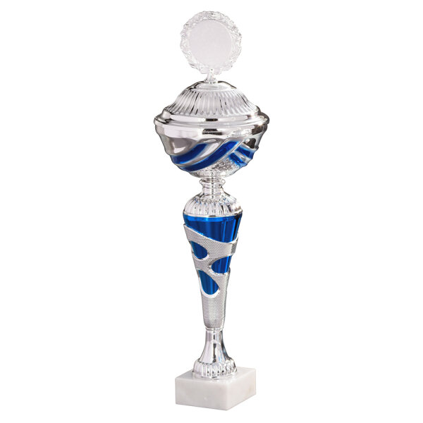 Pokal Emely, silber/blau, 6 Größen, mit Logo oder Sportmotiv
