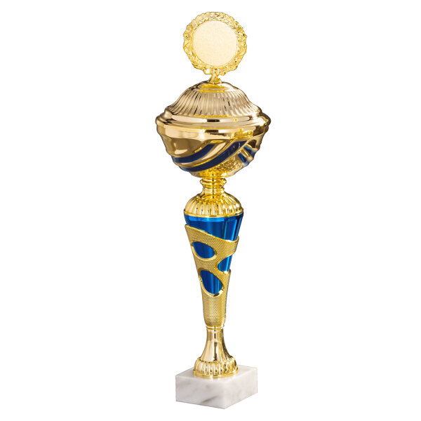 Pokal Carolin, gold/blau, 6 Größen, mit Logo oder Sportmotiv