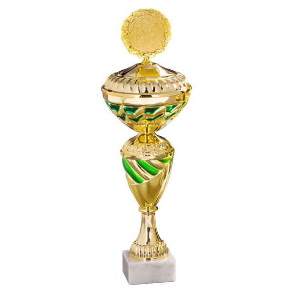 Pokal Helma, gold/grün, 6 Größen, mit Logo oder Sportmotiv