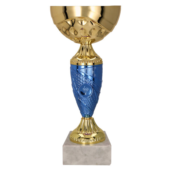 RESTPOSTEN: Pokal Maria, gold/blau, 8 Größen, mit Logo oder Sportmotiv