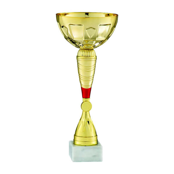 Pokal Julia, gold/rot, 5 Größen, mit Logo oder Sportmotiv