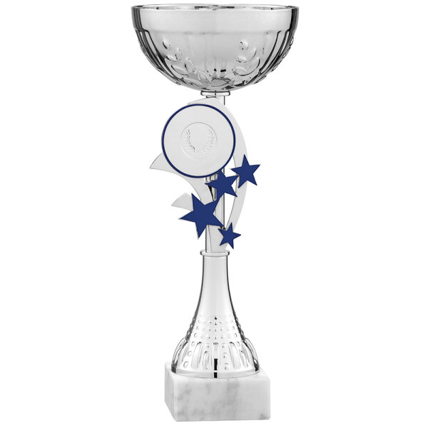 Pokal Malio, silber/blau, 5 Größen, mit Logo oder Sportmotiv