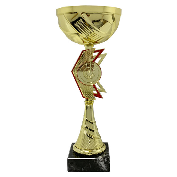 Pokal Luca, gold/rot, 3 Größen, mit Logo oder Sportmotiv