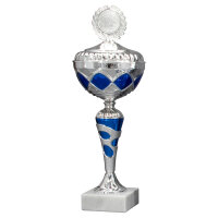 Pokal Lara, silber/blau, 10 Größen, mit Logo oder Sportmotiv
