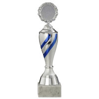 Pokal Duran, silber/blau, 6 Größen, mit Logo oder Sportmotiv