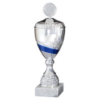 Pokal Esther, silber/blau, 6 Größen, mit Logo oder Sportmotiv