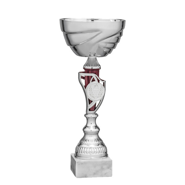 Pokal Niam, silber/rot, 5 Größen, mit Logo oder Sportmotiv