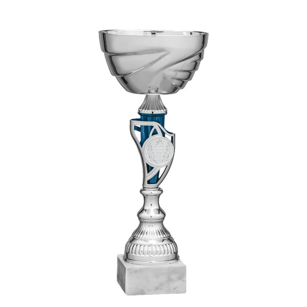 Pokal Niam, silber/blau, 5 Größen, mit Logo oder Sportmotiv