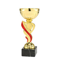 Pokal Birk, gold/rot, 3 Größen, mit Logo oder...