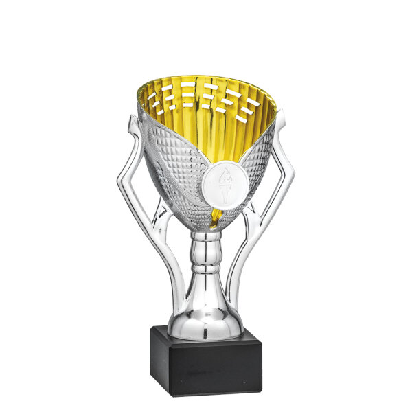 Pokal Alvaro, silber/gold, 3 Größen, mit Logo oder Sportmotiv