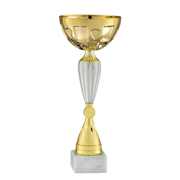 Pokal Mila, gold/weiß, 5 Größen, mit Logo oder Sportmotiv
