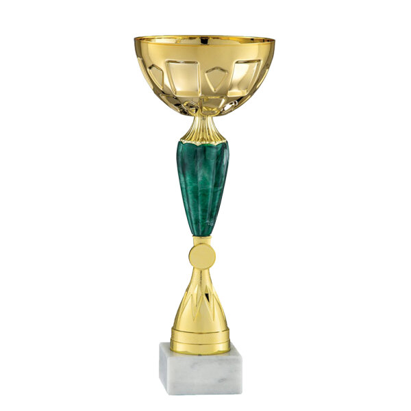 Pokal Mila, gold/grün, 6 Größen, mit Logo oder Sportmotiv