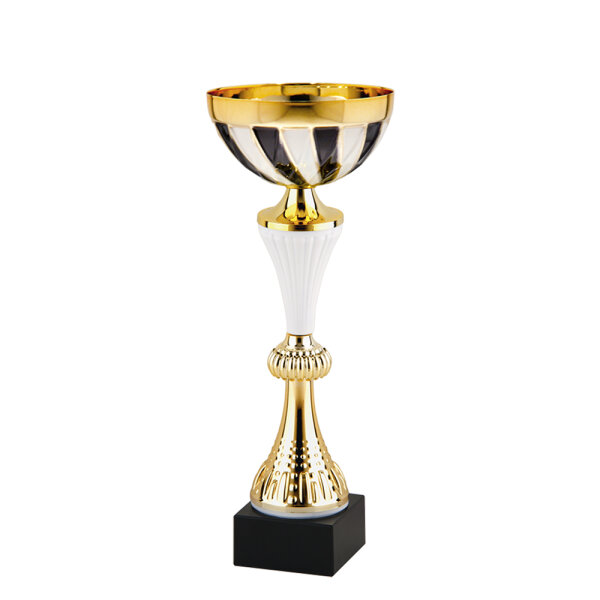 RESTPOSTEN: Pokal Emil, gold/schwarz/weiß, 32 cm