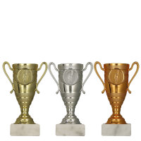 Pokal Mira, gold/silber/bronze, 13 cm, mit Logo oder...