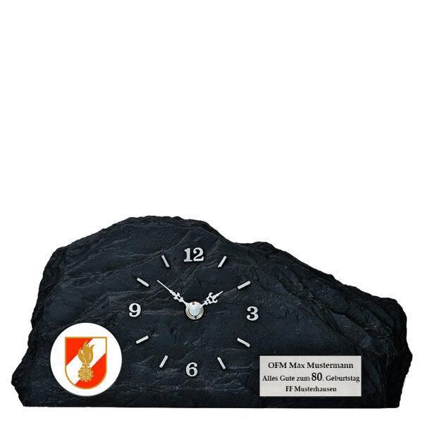 Feuerwehr-Uhr im Schieferlook für Geburtstage, 19x14 cm