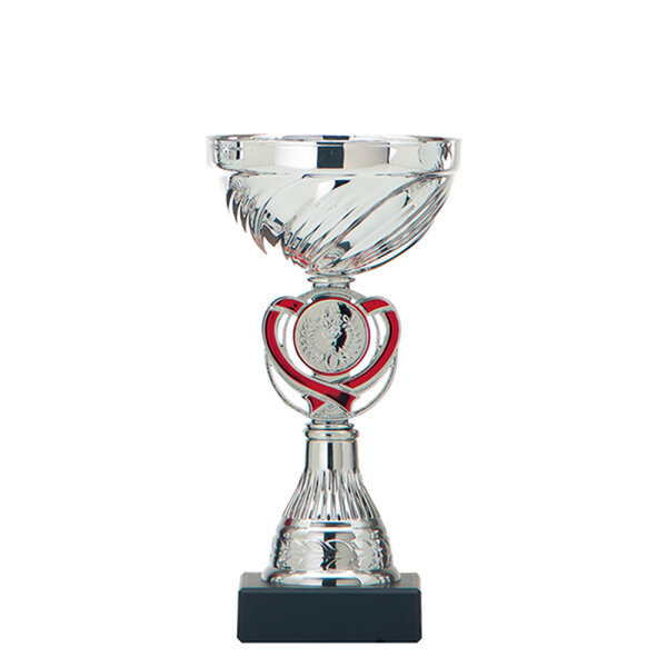 Pokal Eline, silber/rot, 3 Größen, mit Logo oder Sportmotiv