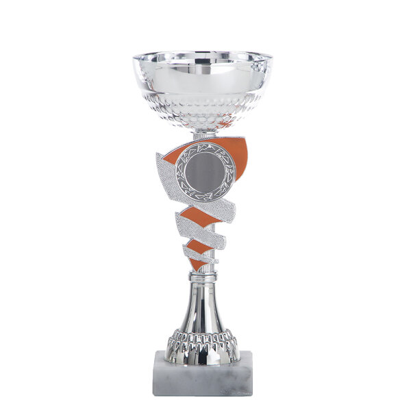 Pokal Selma, silber/orange, 3 Größen, mit Logo oder Sportmotiv