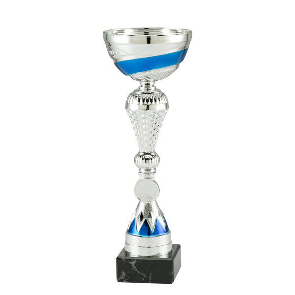 Pokal Abby, silber/blau, 8 Größen, mit Logo oder Sportmotiv