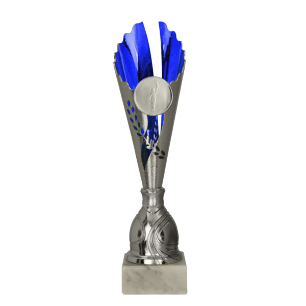 Pokal Amza, silber/blau, 6 Größen, mit Logo oder Sportmotiv