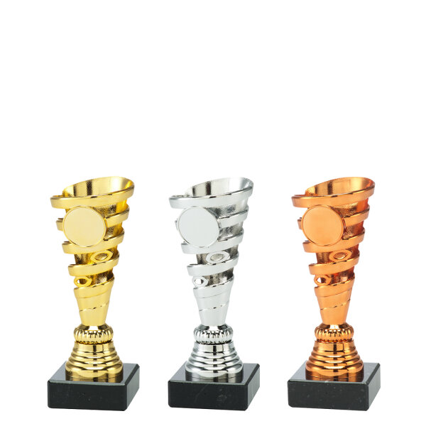 Pokal Amy, gold/silber/bronze, 15,5 cm, mit Logo oder Sportmotiv