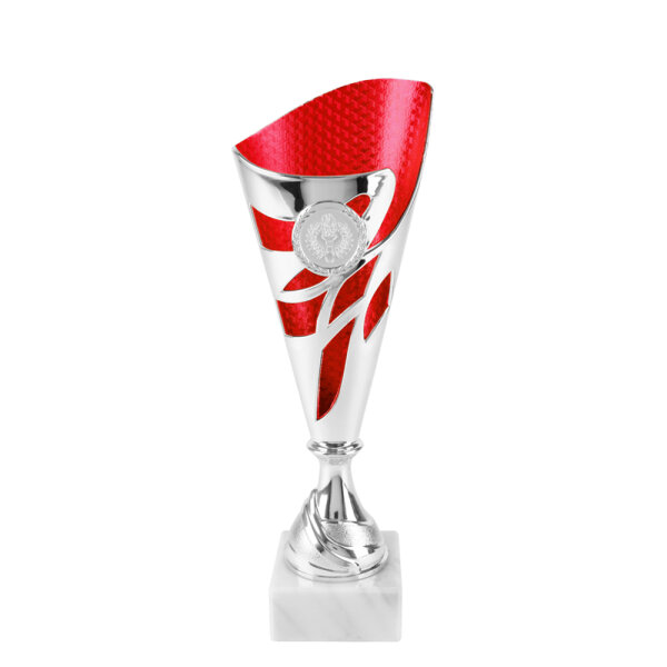 Pokal Betty, silber/rot, 3 Größen, mit Logo oder Sportmotiv