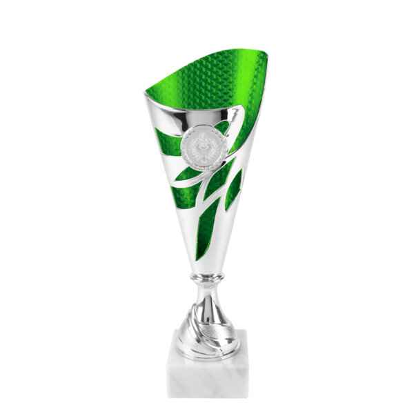 Pokal Betty, silber/grün, 3 Größen, mit Logo oder Sportmotiv