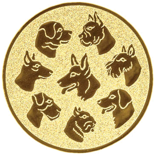 Hunde div. Rassen, DM 25 mm, Standardemblem, gold